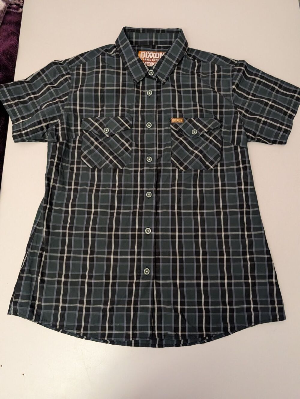 Dixxon Sequoia Bamboo Short Sleeve Plaid Button Up Shirt Men Large Green Black